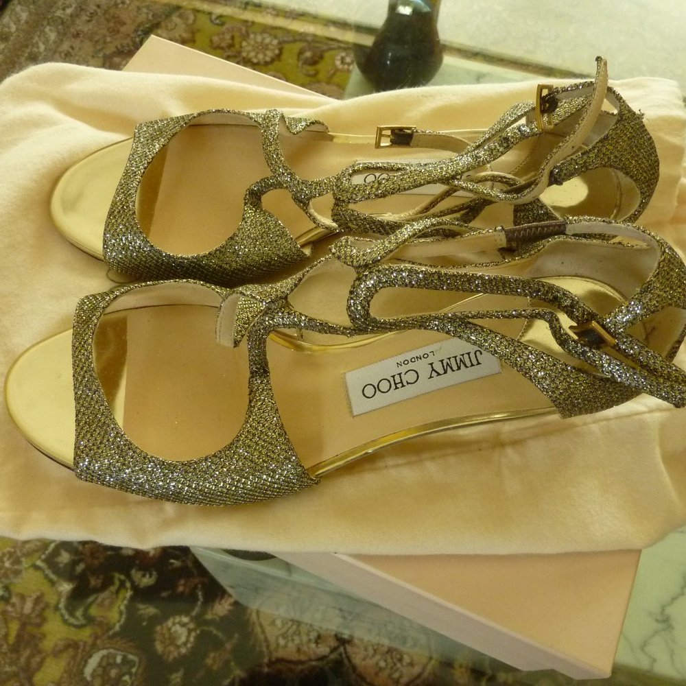 [[JIMMY CHOO]] 'Inka Lame Glitter' Strappy Sandals